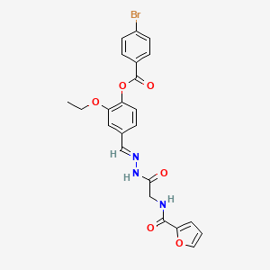 molecular formula C23H20BrN3O6 B11536356 2-Ethoxy-4-[(E)-({2-[(furan-2-YL)formamido]acetamido}imino)methyl]phenyl 4-bromobenzoate 