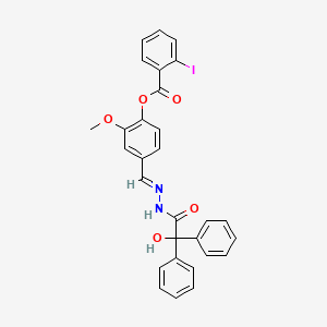 molecular formula C29H23IN2O5 B11536364 4-[(E)-{2-[hydroxy(diphenyl)acetyl]hydrazinylidene}methyl]-2-methoxyphenyl 2-iodobenzoate 