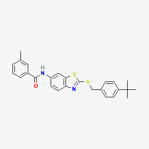 molecular formula C26H26N2OS2 B11536373 N-{2-[(4-tert-butylbenzyl)sulfanyl]-1,3-benzothiazol-6-yl}-3-methylbenzamide 