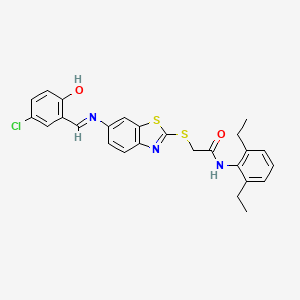 2-[(6-{[(E)-(5-chloro-2-hydroxyphenyl)methylidene]amino}-1,3-benzothiazol-2-yl)sulfanyl]-N-(2,6-diethylphenyl)acetamide