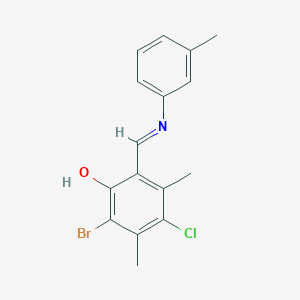 molecular formula C16H15BrClNO B11536394 2-Bromo-4-chloro-3,5-dimethyl-6-[(E)-[(3-methylphenyl)imino]methyl]phenol 