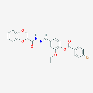 molecular formula C25H21BrN2O6 B11536402 4-{(E)-[2-(2,3-dihydro-1,4-benzodioxin-2-ylcarbonyl)hydrazinylidene]methyl}-2-ethoxyphenyl 4-bromobenzoate 