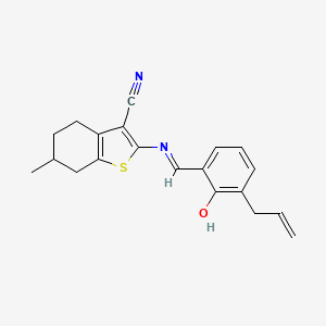 molecular formula C20H20N2OS B11536505 2-({(E)-[2-hydroxy-3-(prop-2-en-1-yl)phenyl]methylidene}amino)-6-methyl-4,5,6,7-tetrahydro-1-benzothiophene-3-carbonitrile 