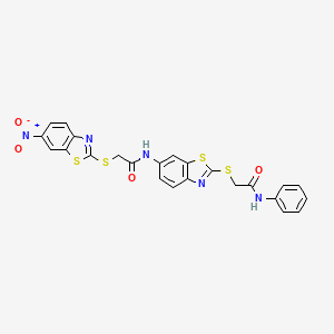 2-[(6-nitro-1,3-benzothiazol-2-yl)sulfanyl]-N-(2-{[2-oxo-2-(phenylamino)ethyl]sulfanyl}-1,3-benzothiazol-6-yl)acetamide