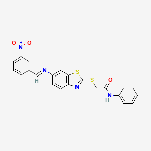 molecular formula C22H16N4O3S2 B11536537 2-[(6-{[(E)-(3-nitrophenyl)methylidene]amino}-1,3-benzothiazol-2-yl)sulfanyl]-N-phenylacetamide 