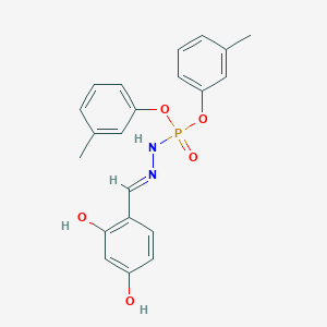 molecular formula C21H21N2O5P B11536598 4-[(E)-{2-[Bis(3-methylphenoxy)phosphoryl]hydrazin-1-ylidene}methyl]benzene-1,3-diol 