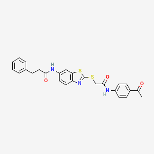 N-[2-({2-[(4-acetylphenyl)amino]-2-oxoethyl}sulfanyl)-1,3-benzothiazol-6-yl]-3-phenylpropanamide