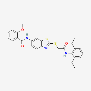 molecular formula C27H27N3O3S2 B11536669 N-[2-({2-[(2,6-diethylphenyl)amino]-2-oxoethyl}sulfanyl)-1,3-benzothiazol-6-yl]-2-methoxybenzamide 