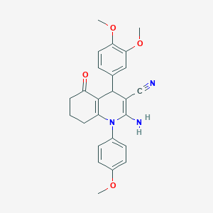 molecular formula C25H25N3O4 B11536677 2-Amino-4-(3,4-dimethoxyphenyl)-1-(4-methoxyphenyl)-5-oxo-1,4,5,6,7,8-hexahydroquinoline-3-carbonitrile 