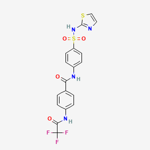 molecular formula C18H13F3N4O4S2 B11536738 N-[4-(1,3-thiazol-2-ylsulfamoyl)phenyl]-4-[(trifluoroacetyl)amino]benzamide 