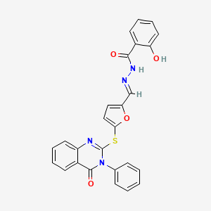 molecular formula C26H18N4O4S B11536752 2-hydroxy-N'-[(E)-{5-[(4-oxo-3-phenyl-3,4-dihydroquinazolin-2-yl)sulfanyl]furan-2-yl}methylidene]benzohydrazide 