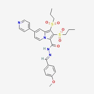 molecular formula C28H30N4O6S2 B11536768 N'-[(E)-(4-methoxyphenyl)methylidene]-1,2-bis(propylsulfonyl)-7-(pyridin-4-yl)indolizine-3-carbohydrazide 