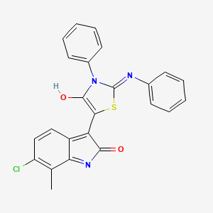 molecular formula C24H16ClN3O2S B11536776 (3Z)-6-chloro-7-methyl-3-[(2Z)-4-oxo-3-phenyl-2-(phenylimino)-1,3-thiazolidin-5-ylidene]-1,3-dihydro-2H-indol-2-one 