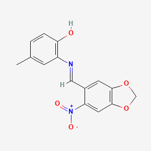 molecular formula C15H12N2O5 B11536826 4-methyl-2-{[(E)-(6-nitro-1,3-benzodioxol-5-yl)methylidene]amino}phenol 