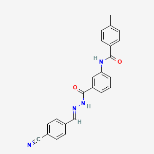 molecular formula C23H18N4O2 B11536832 N-(3-{[(2E)-2-(4-cyanobenzylidene)hydrazinyl]carbonyl}phenyl)-4-methylbenzamide 