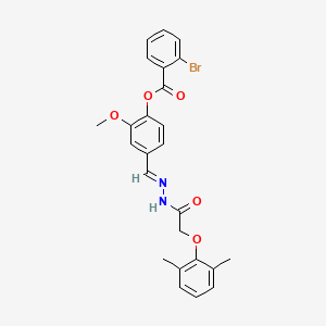 molecular formula C25H23BrN2O5 B11536840 4-[(E)-{2-[(2,6-dimethylphenoxy)acetyl]hydrazinylidene}methyl]-2-methoxyphenyl 2-bromobenzoate 