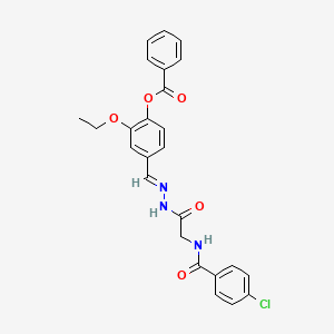 molecular formula C25H22ClN3O5 B11536843 4-(2-(((4-Chlorobenzoyl)amino)acetyl)carbohydrazonoyl)-2-ethoxyphenyl benzoate 