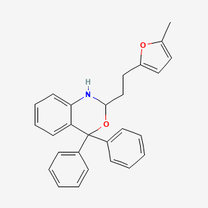 molecular formula C27H25NO2 B11536852 2H-Benzo[d][1,3]oxazine, 2-[2-(5-methylfuran-2-yl)ethyl]-4,4-diphenyl-1,4-dihydro- 