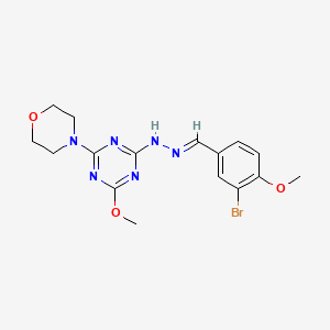 molecular formula C16H19BrN6O3 B11536867 2-[(2E)-2-(3-bromo-4-methoxybenzylidene)hydrazinyl]-4-methoxy-6-(morpholin-4-yl)-1,3,5-triazine 