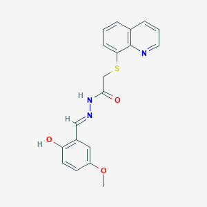 molecular formula C19H17N3O3S B11536890 N'-[(E)-(2-hydroxy-5-methoxyphenyl)methylidene]-2-(quinolin-8-ylsulfanyl)acetohydrazide 