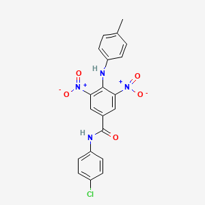 molecular formula C20H15ClN4O5 B11536897 N-(4-chlorophenyl)-4-[(4-methylphenyl)amino]-3,5-dinitrobenzamide 