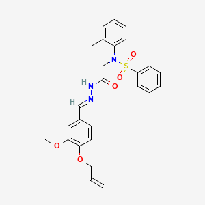 molecular formula C26H27N3O5S B11536900 N-({N'-[(E)-[3-Methoxy-4-(prop-2-EN-1-yloxy)phenyl]methylidene]hydrazinecarbonyl}methyl)-N-(2-methylphenyl)benzenesulfonamide 