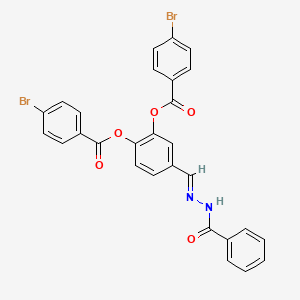 molecular formula C28H18Br2N2O5 B11536914 2-(4-Bromobenzoyloxy)-4-[(E)-[(phenylformamido)imino]methyl]phenyl 4-bromobenzoate 