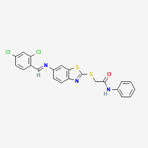 2-[(6-{[(E)-(2,4-dichlorophenyl)methylidene]amino}-1,3-benzothiazol-2-yl)sulfanyl]-N-phenylacetamide