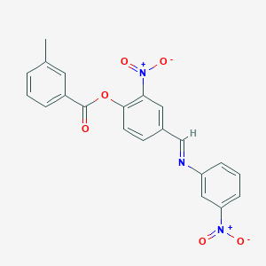 molecular formula C21H15N3O6 B11537007 2-Nitro-4-[(E)-[(3-nitrophenyl)imino]methyl]phenyl 3-methylbenzoate 