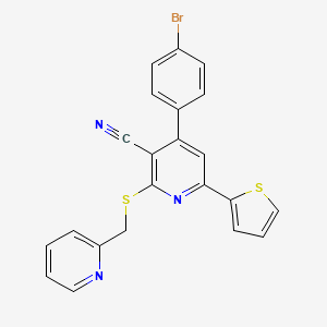 molecular formula C22H14BrN3S2 B11537075 4-(4-Bromophenyl)-2-[(pyridin-2-ylmethyl)sulfanyl]-6-(thiophen-2-yl)pyridine-3-carbonitrile 