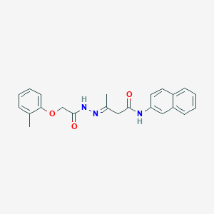 molecular formula C23H23N3O3 B11537087 (3E)-3-{2-[(2-methylphenoxy)acetyl]hydrazinylidene}-N-(naphthalen-2-yl)butanamide 