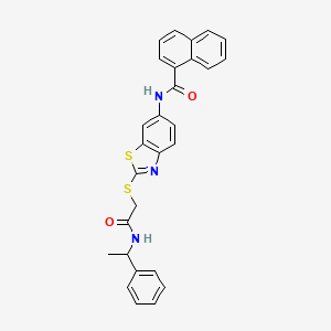 molecular formula C28H23N3O2S2 B11537107 N-[2-({2-oxo-2-[(1-phenylethyl)amino]ethyl}sulfanyl)-1,3-benzothiazol-6-yl]naphthalene-1-carboxamide 