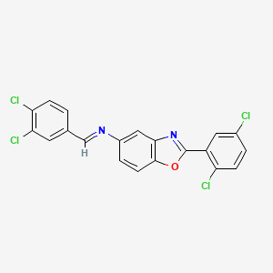 molecular formula C20H10Cl4N2O B11537113 2-(2,5-dichlorophenyl)-N-[(E)-(3,4-dichlorophenyl)methylidene]-1,3-benzoxazol-5-amine 