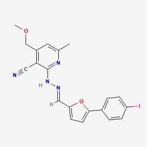 molecular formula C20H17IN4O2 B11537166 2-[(2E)-2-{[5-(4-iodophenyl)furan-2-yl]methylidene}hydrazinyl]-4-(methoxymethyl)-6-methylpyridine-3-carbonitrile 