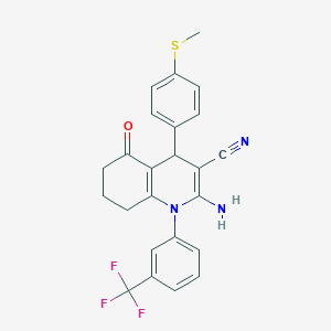 molecular formula C24H20F3N3OS B11537180 2-Amino-4-[4-(methylsulfanyl)phenyl]-5-oxo-1-[3-(trifluoromethyl)phenyl]-1,4,5,6,7,8-hexahydroquinoline-3-carbonitrile 