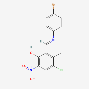 molecular formula C15H12BrClN2O3 B11537277 2-[(E)-[(4-Bromophenyl)imino]methyl]-4-chloro-3,5-dimethyl-6-nitrophenol 