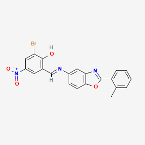 molecular formula C21H14BrN3O4 B11537284 2-bromo-6-[(E)-{[2-(2-methylphenyl)-1,3-benzoxazol-5-yl]imino}methyl]-4-nitrophenol 