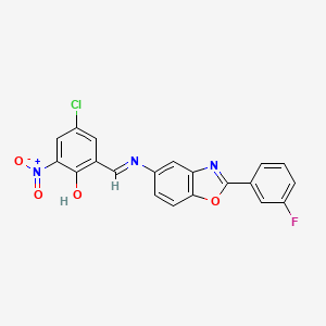 molecular formula C20H11ClFN3O4 B11537300 4-chloro-2-[(E)-{[2-(3-fluorophenyl)-1,3-benzoxazol-5-yl]imino}methyl]-6-nitrophenol 