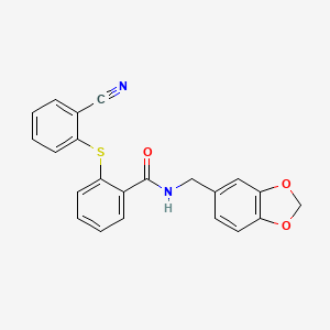 molecular formula C22H16N2O3S B11537317 N-(1,3-benzodioxol-5-ylmethyl)-2-[(2-cyanophenyl)sulfanyl]benzamide 