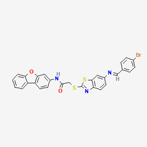 2-[(6-{[(Z)-(4-Bromophenyl)methylene]amino}-1,3-benzothiazol-2-YL)sulfanyl]-N-(dibenzo[B,D]furan-3-YL)acetamide