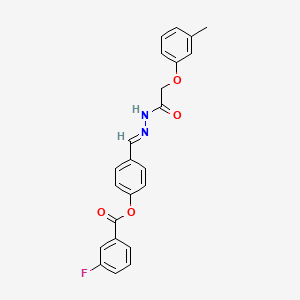 4-[(E)-{2-[(3-methylphenoxy)acetyl]hydrazinylidene}methyl]phenyl 3-fluorobenzoate