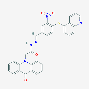 N'-{(E)-[3-nitro-4-(quinolin-5-ylsulfanyl)phenyl]methylidene}-2-(9-oxoacridin-10(9H)-yl)acetohydrazide