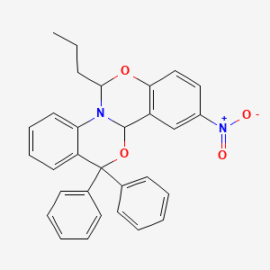 molecular formula C30H26N2O4 B11537392 10-nitro-13,13-diphenyl-6-propyl-11bH,13H-[1,3]benzoxazino[3,4-a][3,1]benzoxazine 