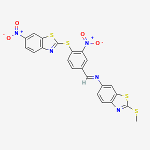 2-(methylsulfanyl)-N-[(E)-{3-nitro-4-[(6-nitro-1,3-benzothiazol-2-yl)sulfanyl]phenyl}methylidene]-1,3-benzothiazol-6-amine