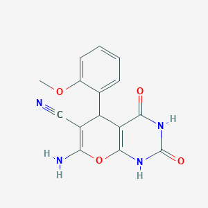 molecular formula C15H12N4O4 B11537435 7-amino-5-(2-methoxyphenyl)-2,4-dioxo-1,3,4,5-tetrahydro-2H-pyrano[2,3-d]pyrimidine-6-carbonitrile 