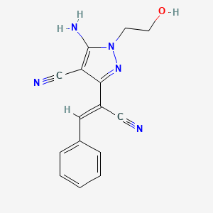 molecular formula C15H13N5O B11537451 5-Amino-3-(1-cyano-2-phenylvinyl)-1-(2-hydroxyethyl)-1H-pyrazole-4-carbonitrile 