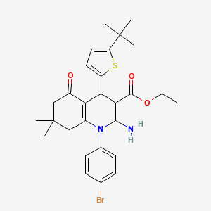 molecular formula C28H33BrN2O3S B11537489 Ethyl 2-amino-1-(4-bromophenyl)-4-(5-tert-butylthiophen-2-yl)-7,7-dimethyl-5-oxo-1,4,5,6,7,8-hexahydroquinoline-3-carboxylate 