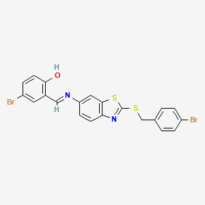 molecular formula C21H14Br2N2OS2 B11537548 4-bromo-2-[(E)-({2-[(4-bromobenzyl)sulfanyl]-1,3-benzothiazol-6-yl}imino)methyl]phenol 