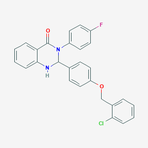 molecular formula C27H20ClFN2O2 B11537580 2-{4-[(2-chlorobenzyl)oxy]phenyl}-3-(4-fluorophenyl)-2,3-dihydroquinazolin-4(1H)-one 