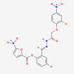 molecular formula C20H12Br2N4O9 B11537598 4-bromo-2-[(E)-{2-[(2-bromo-4-nitrophenoxy)acetyl]hydrazinylidene}methyl]phenyl 5-nitrofuran-2-carboxylate 